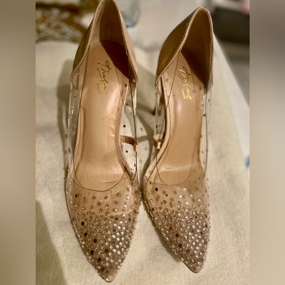 NEW -Thalia Nude Clear Heels with rhinestones! - Picture 1 of 10